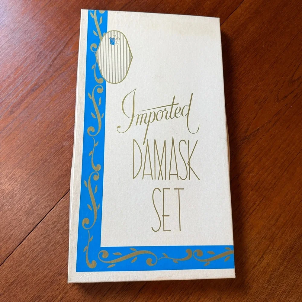 Vintage 50's White Damask Tablecloth & 6 Napkin Set Made in Japan Regency Formal